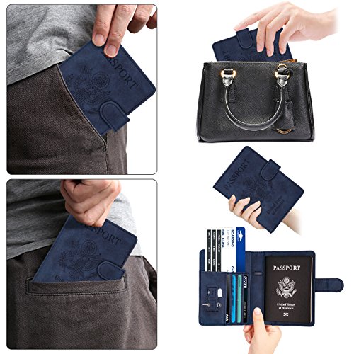 Image of WALNEW Passport Holder for Travel, RFID Passport Wallet, Travel Essentials | PU Leather Passport Cover Case with Pen Holder, Travel Must Haves Accessories, Passport Book Holder for Women Men