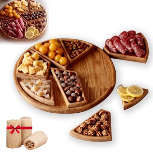 Puzzle Serving Tray Wood Food,Christmas Wooden Fruit Food Platter,Snack Charcuterie Plate Divided Dish,Sandwich Display Cookies Divider Bowl,Bamboo Cheese Appetizer Board for Party(1pc)
