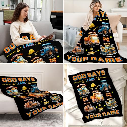 Image of Custom Construction Blanket for Men - Plush Warm Black Throw Blanket - 60 inchx80 inch Inches for Decorative - Truck Gifts for Adults
