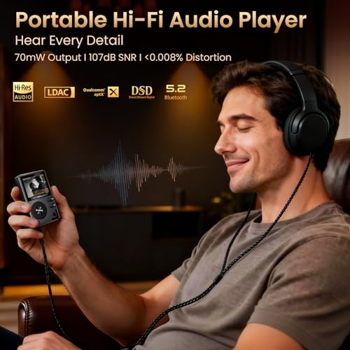 Image of HIFI WALKER H2-128GB MP3 Player Bluetooth 5.2 Hi Res Music Player Flac Digital DSD Lossless Audio Player High Resolution Portable DAP Player, Two-Way Bluetooth, 128GB SD Card+Expandable Memory