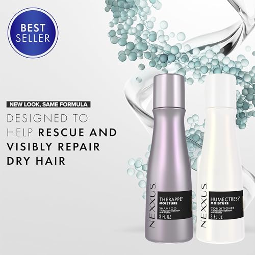 Image of Nexxus Therappe Shampoo & Humectress Conditioner, Travel-Size (6 Sets, 12 Bottles), Elastin Protein & Green Caviar Revive Dry Hair with 24H Moisture, 3 Oz Ea