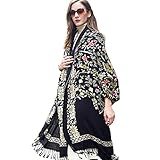 DANA XU 100% Pure Wool Women Winter Large Scarf Pashmina (Black) (Black Flower)