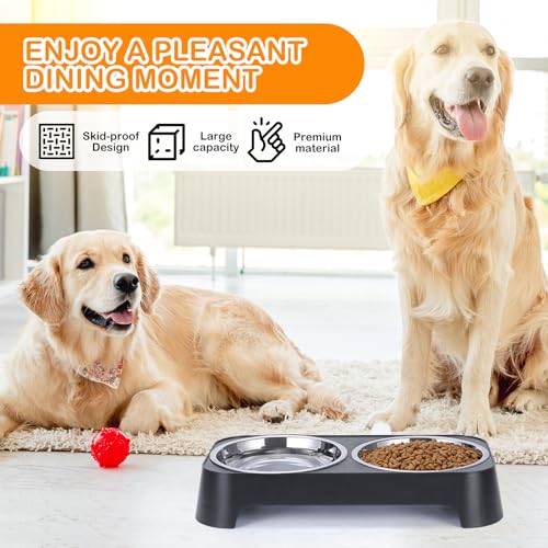 Dog Bowls, Dog Feeder with 2 Stainless Steel Dog Food Bowls, Dog Feeding & Watering Supplies for Small to Medium Sized Dogs and Cats, 3 Inches Tall, Black Dog Bowls, Dog Feeder with 2 Stainless Steel Dog Food Bowls, Dog Feeding & Watering Supplies for Small to Medium Sized Dogs and Cats, 3 Inches Tall, Black
