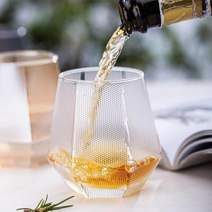 Image of Whiskey Glasses Set of 6 pcs- 300 ml Bar Glass for Drinking Bourbon, Whisky, Scotch, Cocktails, Cognac- Old Fashioned Cocktail Tumblers (2, Flate)