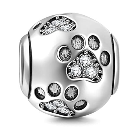 Paw Prints Solid 925 Sterling Silver Charm with Austrian Crystal Designs Ball Shape European Style Beads and Charms Cover