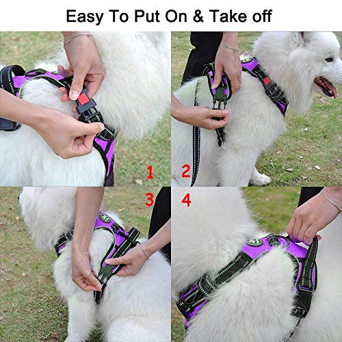 Image of PoyPet No Pull Dog Harness, No Choke Front Lead Dog Reflective Harness, Adjustable Soft Padded Pet Vest with Easy Control Handle for Small to Large Dogs(Purple,S)