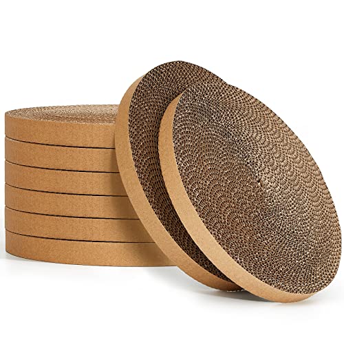 Taiyin 8 Pieces Corrugated Cardboard Cat Scratcher Round Cat Scratcher Refill Scratcher Replacement Pads Compatible with Turboscratcher