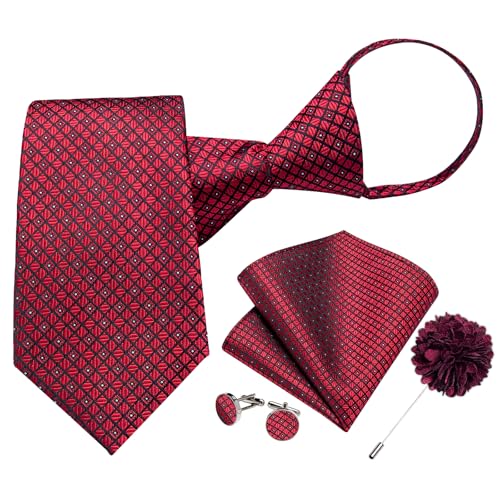 Image of DiBanGu Mens Zipper Tie Silk Pre-Tied Necktie with Gift Box