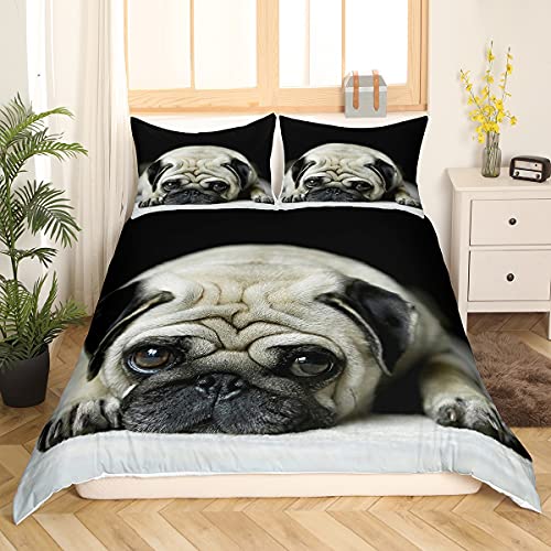 Erosebridal 3D Animal Theme Bedding Set Full Size Black Dog Duvet Cover Set Cute Pug Dog Printed Comforter Cover For Kids Teen Boys Bedspread Cover Dog Pattern Quilt Cover Soft Lightweight #TOP1
