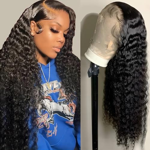 Euvia 13x6 Lace Front Wig Human Hair Water Wave Wigs for Black Women Real Hair Nature Black 180 Density Lace Frontal Wig Pre Plucked With Baby Hair (13x6 Water Wave 20 Inch)