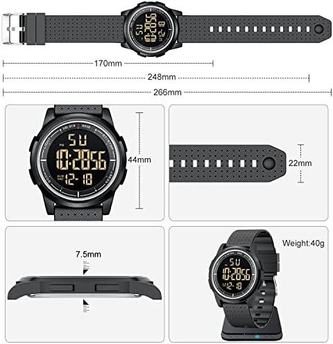 GOLDEN HOUR Ultra-Thin Minimalist Sports Waterproof Digital Watches Men with Wide-Angle Display Rubber Strap Wrist Watch for Men Women in Black - 4
