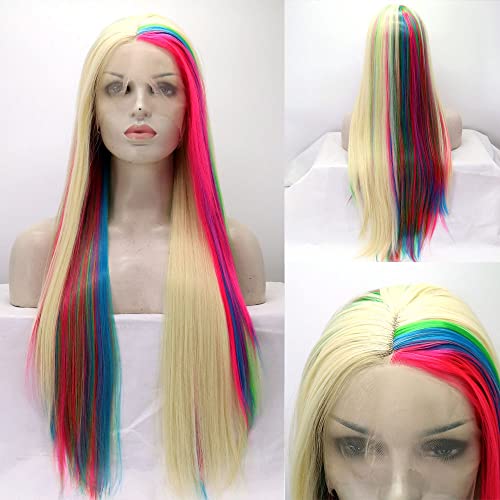 Perruque femme multicolore haut de gamme en fibre lisse thermorésistante