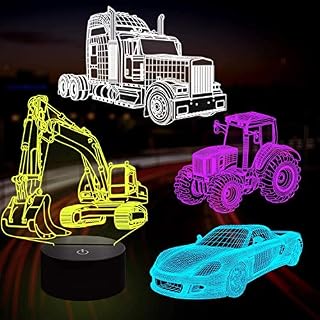CooPark Car Kits Lamp, 3D Excavator Hologram Night Light for Kids with Remote Control 16 Color Changing, Dimmable Function, Cool Birthday Gifts for Boy Child (Race Car, Tractor, Truck, Excavator)