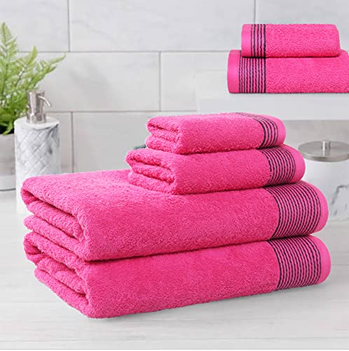 Belizzi Home 100% Cotton Ultra Soft 6 Pack Towel Set, Contains 2 Bath Towels 28X55 Inchs, 2 Hand Towels 16X24 Inchs & 2 Washcloths 12X12 Inchs, Compact Lightweight & Highly Absorbant - Hot Pink #TOP3