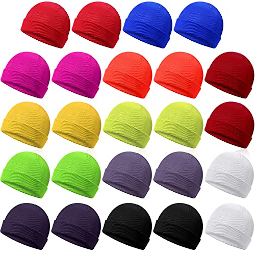 SATINIOR 24 Pieces Kids Winter Beanie Hat Knitted Cuffed Skull Caps Knit Cozy Watch Hat Cold Weather Warm Hats for Boys Girls