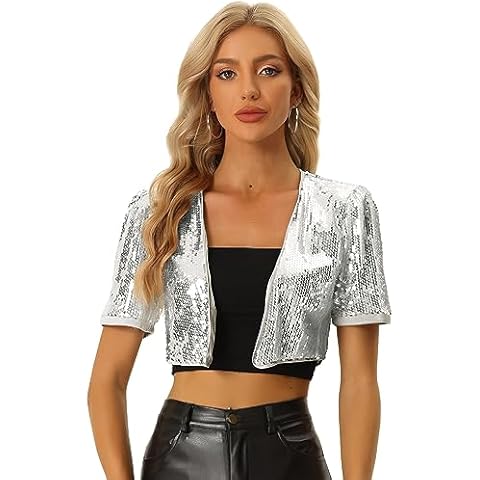 Allegra K Sequin Puff Sleeve Cardigan Cover