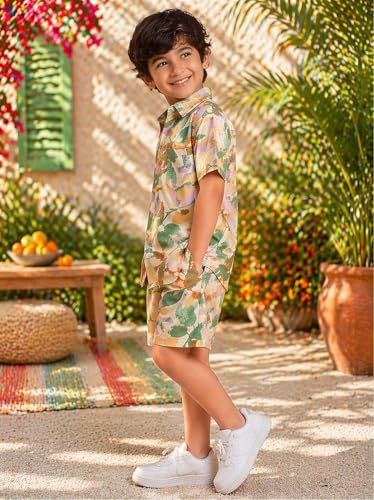 Image of superminis Boys Coordinated Set With Printed Rayon /Cotton Shirt and Shorts
