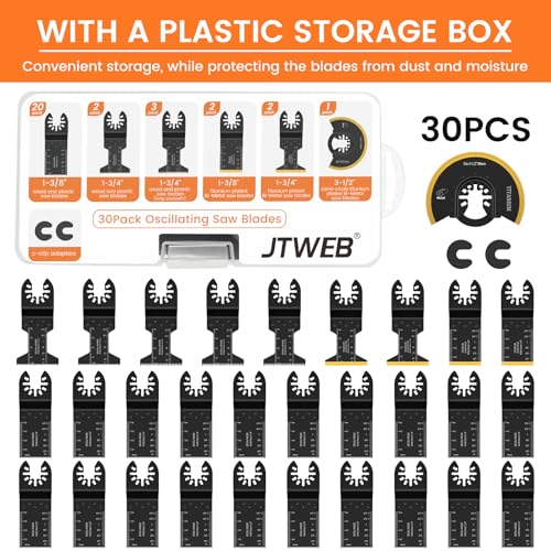 JTWEB 30PCS Oscillating Saw Blades Titanium Oscillating Multitool Blades, Universal Quick Release Multi Tool Blades Kits Wood and Metal Plastics Cutting for Bosch Ryobi Milwaukee Fein - Thumbnail 3