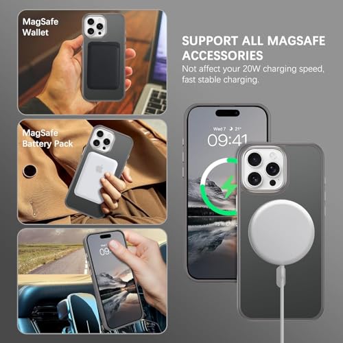 Image of DIZORO 360Rotatable Magnetic Ring Case Compatible for iPhone 16 Pro Max Back Cover Compatible with MagSafe[Non-Slip Edge] Built-in Kickstand Translucent Matte Silicone Bumper Slim, Natural Titanium.