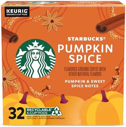 Starbucks K-Cup Coffee Pods, Pumpkin Spice Flavored Coffee for Keurig Brewers, 100% Arabica, Limited Edition, 1 Box (32 Pods)