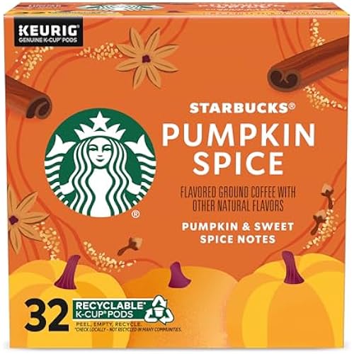 Starbucks K-Cup Coffee Pods, Pumpkin Spice Flavored Coffee for Keurig Brewers, 100% Arabica, Limited Edition, 1 Box (32 Pods)