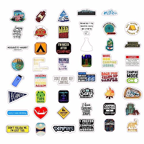 BulbaCraft 100Pcs Funny Camping Stickers, Camping Gifts, Camp Stickers, Camp Life Laptop Decals, Gifts for Women & Men