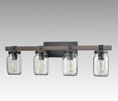 Miniatura 4 de CLAXY Mason Jar - Aplique de pared de metal envejecido de imitación de 3 luces para tocador de baño para dormitorio y baño