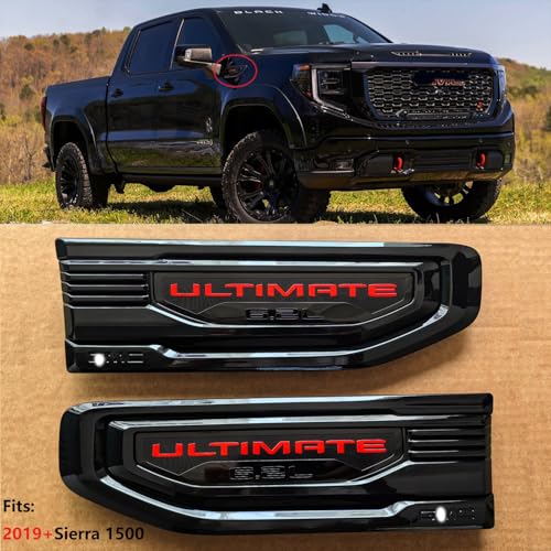 Image of 2pack OEM 2019-2026 Ultimate 6.2L V8 Vent Emblem Right Left 3D Nameplate Badge Replacement for Sierra 1500 85158225 85158226 (Gloss Black Red)