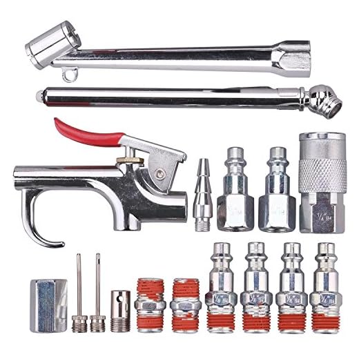 WYNNsky Air Tool and Compressor Accessory Kit, 1/4 Inch NPT 17 Piece Air Hose Fittings with Blow Gun, Tire Gauge and Storage Case
