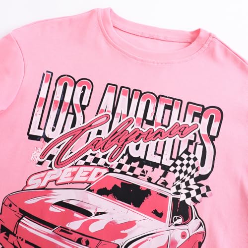 Girl's Car Letter Graphic Print Round Neck Short Sleeve Tee Summer Casual T Shirt Graphics Tee Shirt3