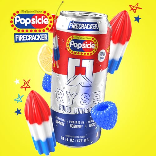 Image of RYSE Fuel Energy Drink - Popsicle Firecracker - Sugar Free - 200mg Natural Caffeine, New Formula to Supports Cognitive Health & Improves Focus - No Artificial Colors - 16 fl oz Cans (12-Pack)