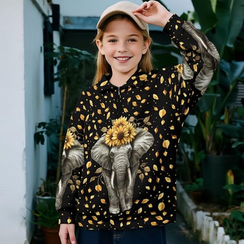 Image of AmzPrint Girls Graphic Quarter Zip Coat Long Sleeve Lightweight Oversized Athletic Running Hoodies For Kids Teen Girls
