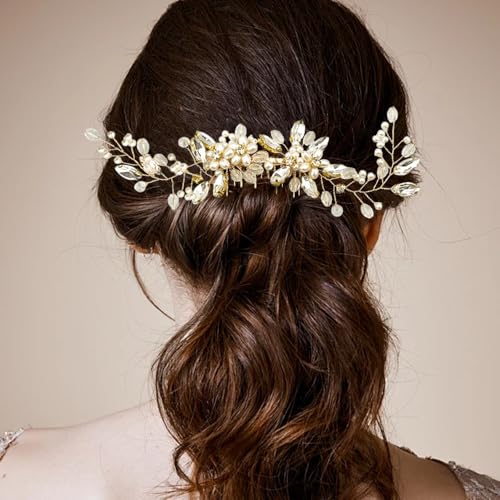 Peine para cabello de boda con perlas y cristales miniatura 6