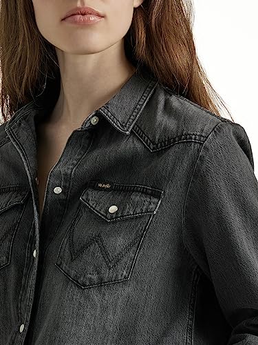 Wrangler Damen Boyfriend Denim Snap Closure Shirt, Nashville, X-Groß – Ansicht 3