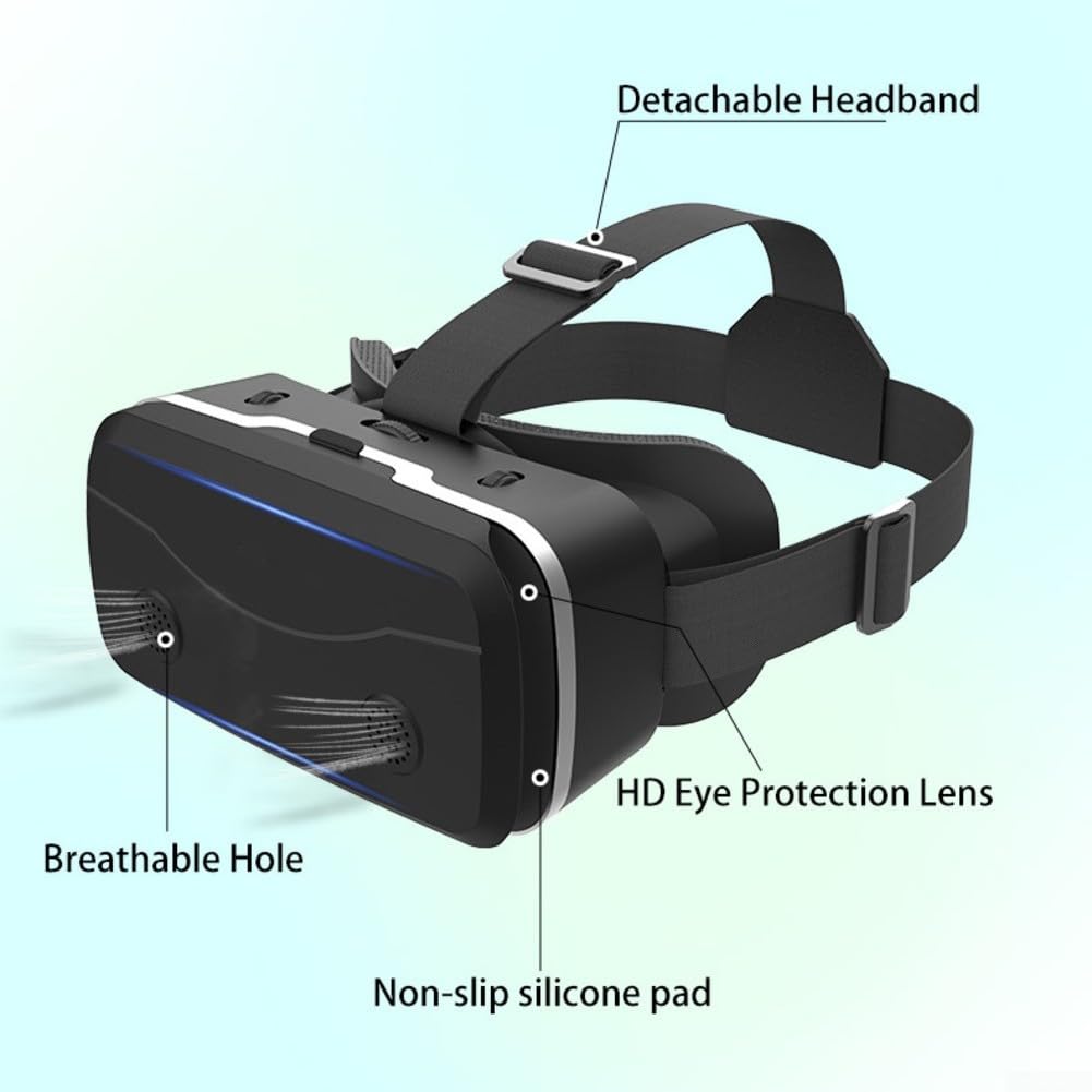 Visore VR per telefono, occhiali per realtà virtuale con controller, occhiali 3D virtuali montati sulla testa, anti-luce blu, lenti HD (Whtie)