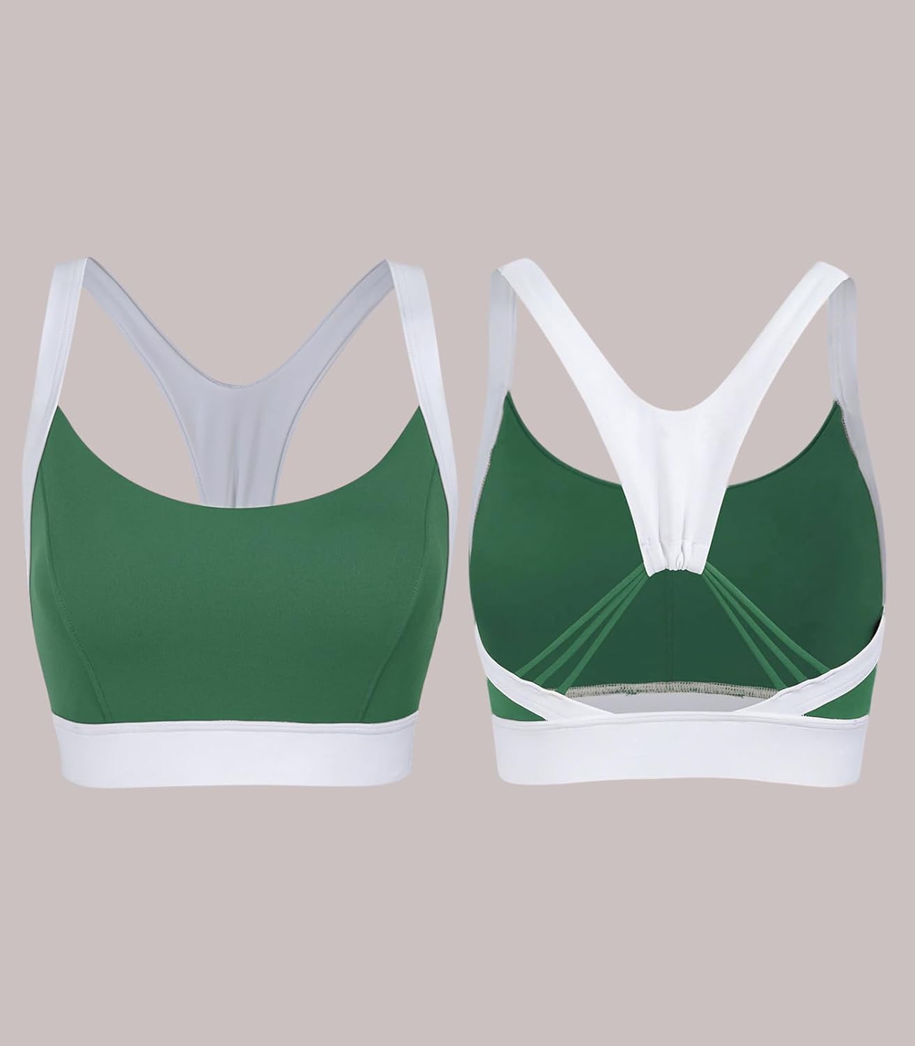 BERLOOK Womens Contrast U Neck High Support Padded Criss Cross Back Workout Sports Bras Crop Tank Top - Image 2