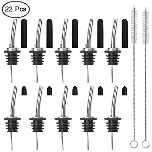 10 stks Liquor Fles Pourers met Rubber Dust Caps & 2 Reinigingsborstels, SENHAI Rvs Drinken Wijn Snelheid Pourers… - Image 3