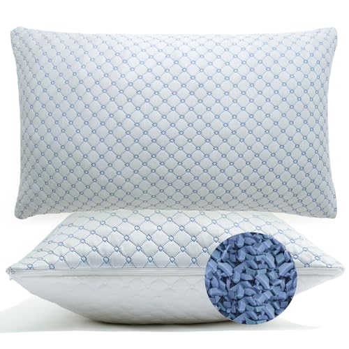 Yagamo Cooling Bed Pillows for Sleeping Set of 2, Shredded Memory Foam Pillows for Bed Queen Size 2 Pack, Adjustable Cool Pillow for Side, Back and Stomach Sleepers Neck Supportive