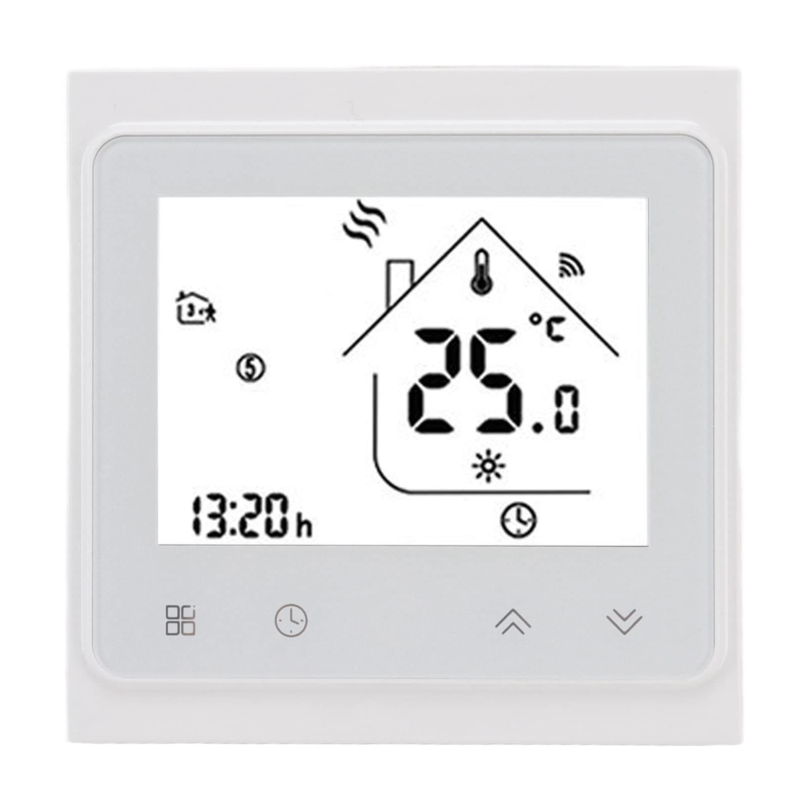 Termostat Cyfrowy, Inteligentny Termostat Cyfrowy AC 95–240 V, Biały, Kontrola za pomocą Aplikacji Bezprzewodowej, Obsługa 50 zaworów. Wysokiej Jakości materiał PP ABS, Piloty i
