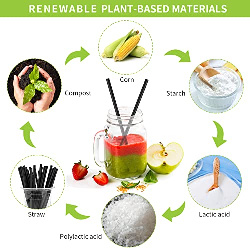 [100 Pcs] Biodegradable Compostable Individually Wrapped Straws - Pla Disposable Plant Based Black Straws (8.25" Longx0.23" Wide) #TOP1