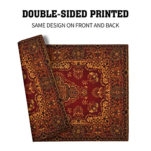 Image of Red Gold Boho Placemats Set of 4 Bohemian Vintage Retro Rug Carpet Linen Washable Kitchen Dining Table Mats Stain Heat-Resistant Desktop Decor Place Mats for Home Party Indoor 12x18 in