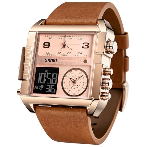 Image of SKMEI Men's Digital Sports Watch, LED Square Large Face Analog Quartz Wrist Watch with Multi-Time Zone Waterproof Stopwatch