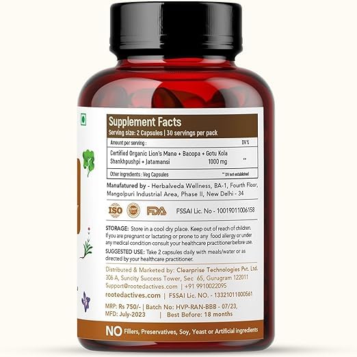 Rooted Actives Brain Booster Bundle : USDA Organic Lions Mane Mushroom Extract Capsules & Brain Boost supplement for Focus, Memory, Brain wellness (60 Capsules Each) (30 Day Supply) - Image 3 thumbnail