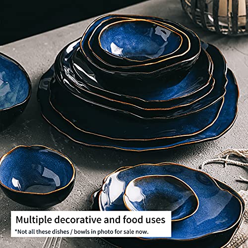 Vomana Ceramic Decorative Dish, Blue Pottery Fruit Bowl, Porcelain Versatile Centerpiece Decor Dish, Accent Tray With Blue Glaze For Gift Decor Entryway Living Room Dining Table (10'' Dish) #TOP5