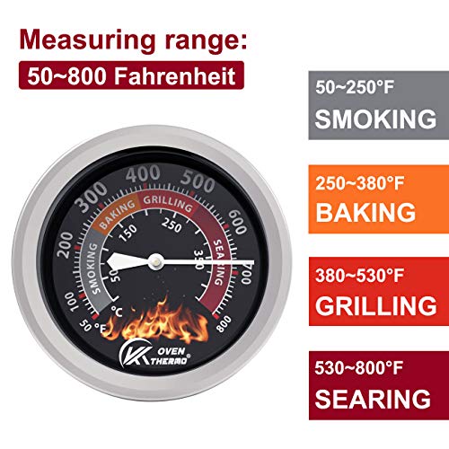 KT THERMO Grill Thermometer Barbecue Charcoal Smoker Temperature Gauge Grill Pit Replacement Thermometer for BBQ Meat Cooking Lamb Beef, Stainless Steel Temp Gauge, Oven Wood Stove Accessories, Black - Thumbnail 6