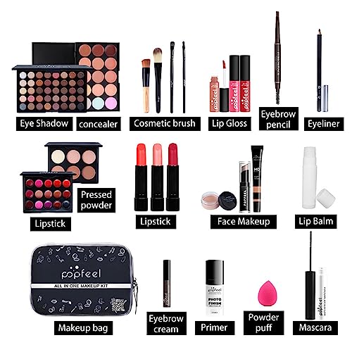 WishesMar Full Makeup Set for Women for Essential Starter All in One Gift Makeup Kit Contains Eye Shadow Concealer Lipsticks Mascara Eyebrow Eyeliner Pressed Powder Brushes - Image 2