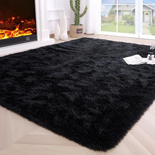 Noahas Fluffy Black Rug for Living Room,6x9 Area Rugs,Thick Plush Shag Rug,Big Fuzzy Carpet,Comfy Kids Rugs,Large Living Room Rugs,Soft Nursery Rug for Baby,Haggy Rugs for Bedroom,Living Room Decor