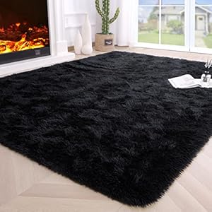 Noahas Fluffy Black Area Rugs for Bedroom Living Room,4×5.3 Feet Thick Shag Throw Floor Carpet,Soft Shaggy Non-Slip Plush Dorm Nursery Kids Rug Home Decor Aesthetic