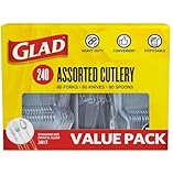 Glad Clear Disposable Cutlery Set with Heavy Duty Plastic Forks, Knives, and Spoons, Reusable Dishwasher Safe Plastic Utensils for Parties and Everyday Use, 240 Count