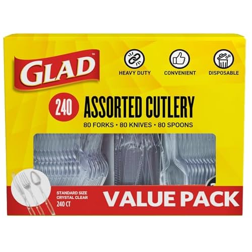 Glad Clear Disposable Cutlery Set, Forks Knives and Spoons, 240 Count